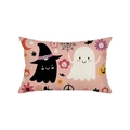 Pink lumbar pillow case with cute Halloween ghost and pumpkin print on textured fabric - Pink Cute Elements Style (JYZ016-5)