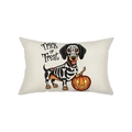 Halloween lumbar pillow cover with skeleton dachshund and jack-o'-lantern design - Dachshund Pumpkin Trick or Treat (JYZ015-5) / 30*50cm (Insert Not Included)