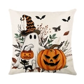 Halloween kussensloop met spoken en pompoenen op een witte stof met textuur - Geest & Pompoen Patroon (JYM629-1)