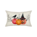 Halloween lumbar pillow cover with watercolor pumpkins, witch hat and black crow print - Wizard Hat Pumpkin Crow Style (JYZ016-7)