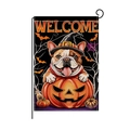 Halloween garden flag with French Bulldog in pumpkin and black metal stand - French Bulldog Pumpkin Style (HYQ070-1)