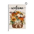 Harvest pumpkin sunflower garden flag with welcome text and autumn plaid bow design - Harvest Basket Sunflower Style (HYQ072-2)
