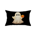 Halloween pillowcase featuring a cute ghost holding a pumpkin on black fabric - Ghost Holding Pumpkin (JYZ015-9) / 30*50cm (Insert Not Included)
