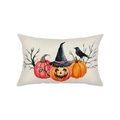 Halloween lumbar pillow cover with watercolor pumpkins, witch hat and crow design - Dead Wood Pumpkin Crow Style (JYZ016-9)