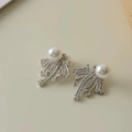 Irregular firework pearl stud earrings with radiant zircons in silver finish - Silver Irregular Stud Earrings