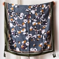 Ethnic style floral cotton linen scarf with tassels and retro ink painting patterns - 180x90cm / Blue Gray