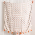 Floral print lightweight shawl with orange tassels for women's beach and sun protection - Khaki