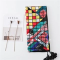 Sciarpa etnica retrò arcobaleno a griglia con stampe geometriche e nappe nere su sfondo bianco - Stampa geometrica multicolore / 180*90
