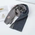 Detail of double-sided cotton linen scarf showing brown check pattern and frayed edges - 140x32cm / Khaki Navy Blue