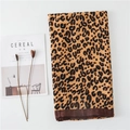Macro shot of cotton linen scarf featuring classic leopard print and brown border - C Style Coffee Leopard