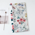 Chic floral cotton linen shawl with tassels for sun protection and summer travel - Cream Floral Tassel Style (SL2004-053)