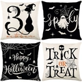 Set of four Halloween throw pillow covers with pumpkin and ghost prints in black and orange - Halloween Classic Orange & Black Series Set (JYM627 Series)