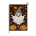 Halloween garden flag with cute ghost, pumpkins, and a black metal stake stand for decor - Witch Ghost Style (HYQ071-5)