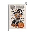 Halloween garden flag featuring a Golden Retriever with witch hat and pumpkin motif - Golden Retriever Pumpkin Style (HYQ070-4)