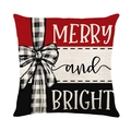 Weihnachtskissenbezug mit Merry and Bright Print und schwarz-weißem Karoband-Muster - MERRY-Stil (DYM392-4) / 45x45cm Leinen Einseitig Ohne Kern