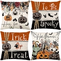 Set of four Halloween throw pillow covers with pumpkin and ghost prints on polyester - Halloween Illustration Series Set (JYM628 Series)