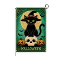 Halloween garden flag featuring a black cat and pumpkin with black metal L-shaped stand - Halloween Elements Style (HYQ070-5)