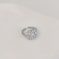 Detailed macro view of adjustable leaf ring with marquise and round cubic zirconia stones - Silver