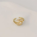 Adjustable gold plated leaf ring with sparkling marquise cubic zirconia stones - Gold