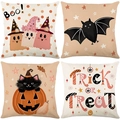 Halloween pillow covers set of 4 with ghost pumpkin and bat prints on polyester fabric - Halloween Ghost & Pumpkin Series Set (JYM630 Series)