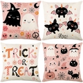 Set of four pink Halloween polyester pillow covers with ghosts, bats and bats patterns - Pink Cute Halloween Series Set (JYM631 Series)