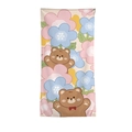 Cute cartoon bear and floral print microfiber beach towel with pastel macaron colors - Floral Bear (STJ003-2)