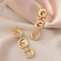 Irregular hollow square gold dangle earrings with hammer texture for a minimalist style - Irregular Three-Section Gold Square Buckle