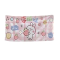 Pink checkered beach towel with cute cartoon rabbit and strawberry prints for vacation - Pink Plaid Bunny (STJ003-4)
