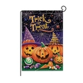 Halloween garden flag with Trick or Treat pumpkins and black metal pole stand - Hyq073-1