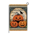 Halloween garden flag with pumpkins, black cat and bat on a sturdy metal L-shaped stand - Hyq073-2