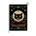 Halloween garden flag with black cat and pumpkin design on burlap texture - Fierce Black Cat & Pumpkin Pattern (HYQ073-3)