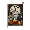 Halloween garden flag featuring cute cats on pumpkins with moon and bats design - Hyq073-6