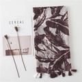 Long burgundy scarf with tropical banana leaf print and elegant tassels for beach wear - 180*90CM / Maroon Banana Leaf (Main Color)