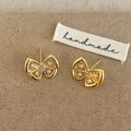 Golden bowknot stud earrings with woven texture and sparkling pavé zircon stones - Gold Butterfly Stud Earrings