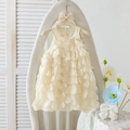 Robe de cérémonie crème sans manches pour fille avec pétales 3D et petit sac - 90cm / Beige