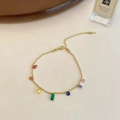 Elegante bracciale a sfere dorate con ciondoli in zircone colorato e chiusura regolabile - Stile Catena a Perline Tonde in Zirconia Multicolore (B-171)