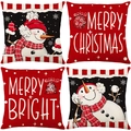 Set of 4 Christmas throw pillow covers with snowman and Merry Christmas lettering - 45*45cm (Insert Not Included) / Red-Black-White Snowman Series 1 (JYM646 Series 1)