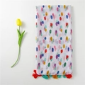Detail of white linen scarf featuring colorful polka dot prints and multi-color fringe tassels - 180*90CM / Colorful Polka Dots (SL2202-036)