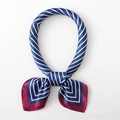 Elegant navy blue striped silk square scarf with wine red borders for women - Navy Blue with Wine Red Border (SC-028 2#)