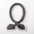 Close-up of black and white striped silk neckerchief with geometric patterns and stitching - Black and White Stripes (SC-028 3#)