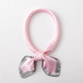 Pink and white V-stripe satin twilly scarf with grey color block and smooth texture - Pink White with Grey Border (SC-028 6#)