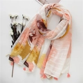 Lightweight gradient scarf with abstract watercolor print and soft pink white tassels - 180*100cm / Multicolor Watercolor Print