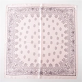 Flat lay of square pink paisley silk scarf with bohemian vintage floral border patterns - 70x70cm / Pink