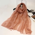 Detailed texture of lightweight sheer silk wool scarf with a decorative camellia brooch - 190cm x 90cm / Snow Bud