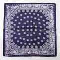Navy blue paisley square silk scarf with classic floral patterns and white border detail - 70x70cm / Navy Blue