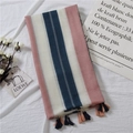 Sciarpa chic in cotone e lino a righe rosa e blu con eleganti frange decorative - Righe a Contrasto Rosa Bianco Blu(SL2202-031) / 180*90