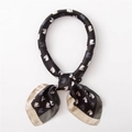 Detailed close-up of horse print satin scarf with contrasting patchwork borders - Black & Beige Contrast (2#)