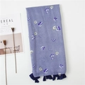 Blauer Baumwoll-Leinen Schal mit Blumenmuster und Streifen für Damen, eleganter Schal - Blau-weißes feines Streifenblumenmuster (SL2203-020)