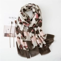 Leopard print cotton linen scarf with tassels, striped beach shawl for summer vacations - Pink