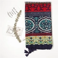 Sciarpa etnica in cotone e lino blu navy con nappe e frange per vacanze al mare - 180*100cm / Giallo